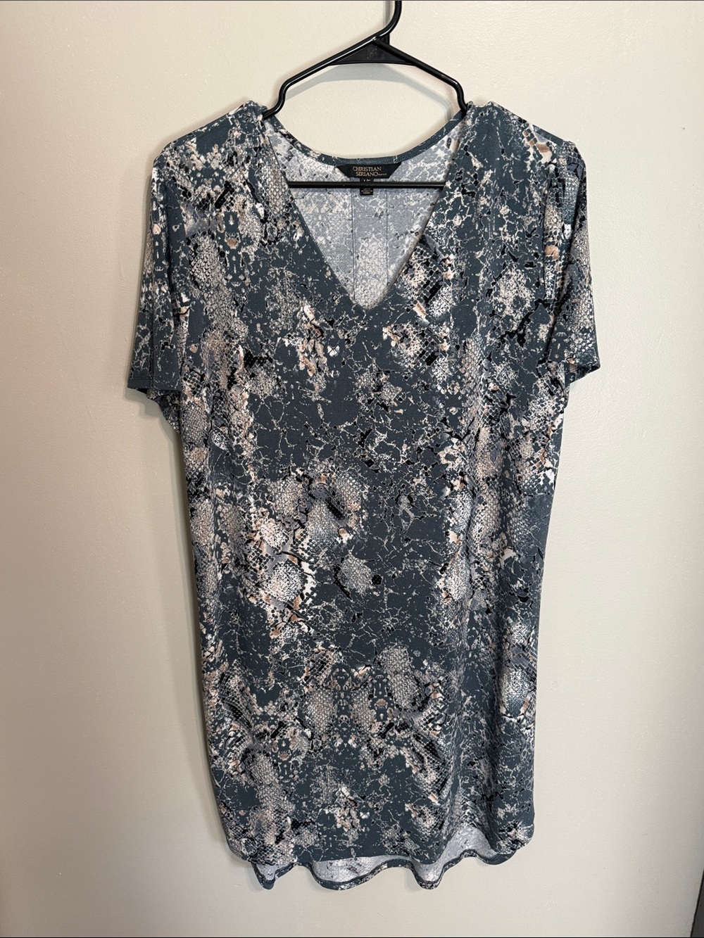 Christin Soriano Slate Gray Snake-Print V-Neck Short Sleeve Top